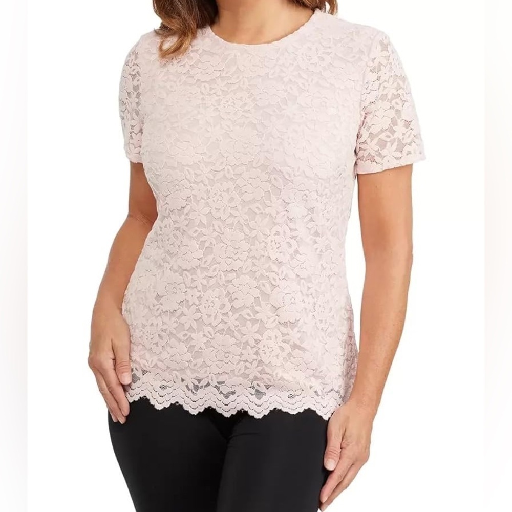 Teddi Rose Pink LACY KEYHOLE FEMININE Top XL